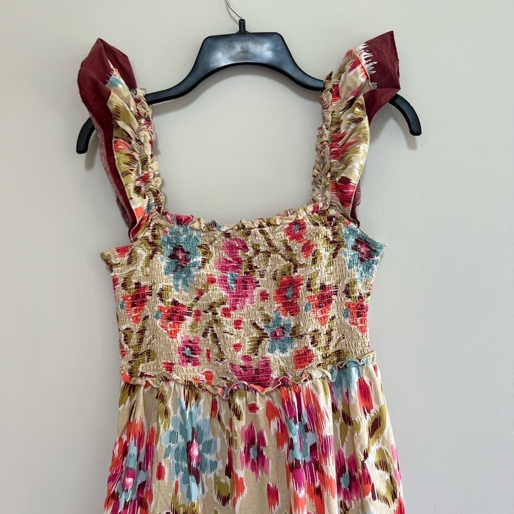 House of Harlow 1960 ZOEY Floral Flutter Sleeve Smocked Top Tiered Midi Dress, M - Picture 3 of 10